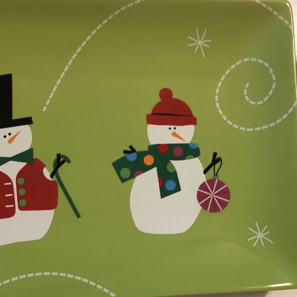 NWT snowman rectangular plate bright green for aperitifs cheese crackers fruit